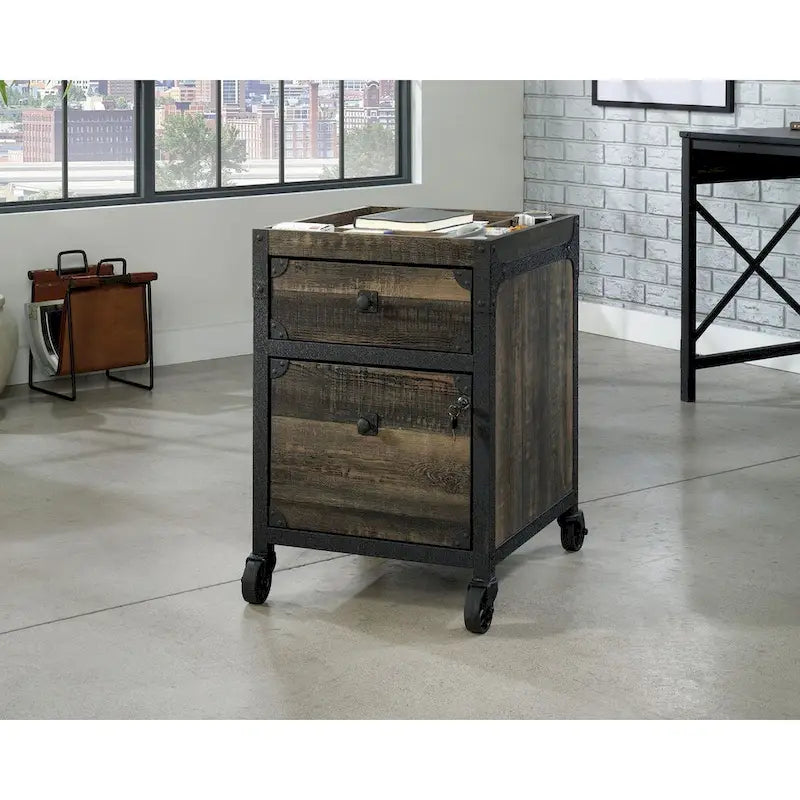 Carbon Oak 2-Drawer Mobile File Cabinet with Locking Casters