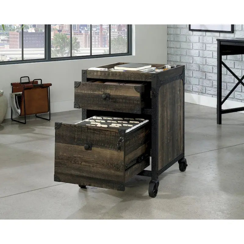 Carbon Oak 2-Drawer Mobile File Cabinet with Locking Casters