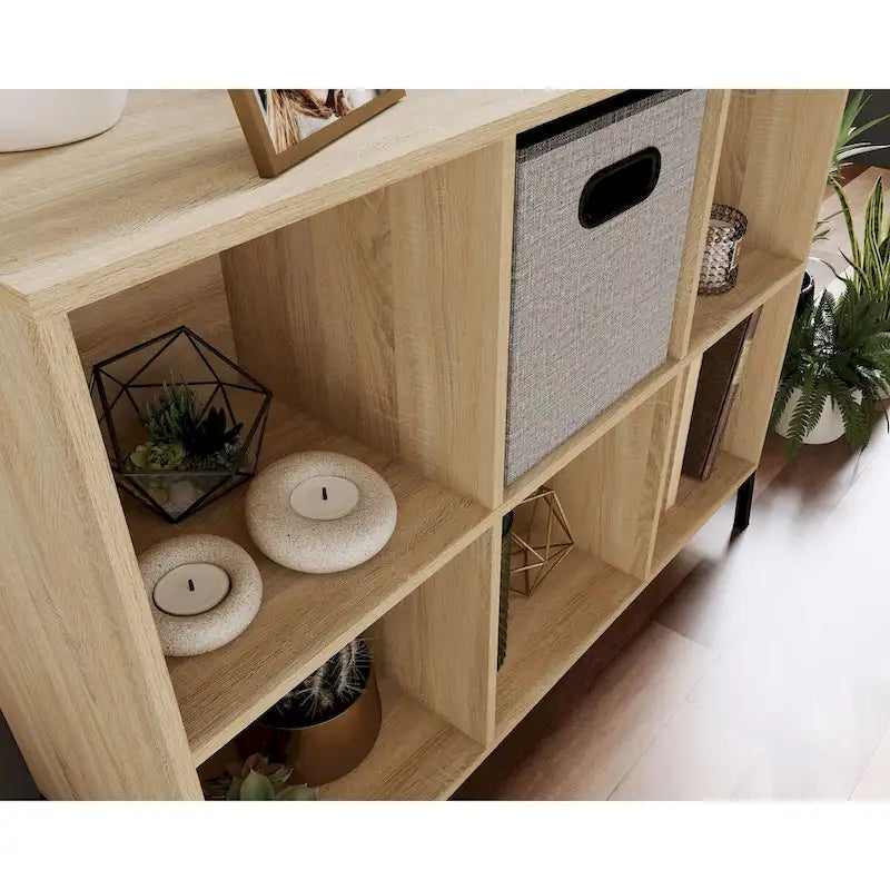 Charter Oak/White 6-Cube Organizer with Metal Base