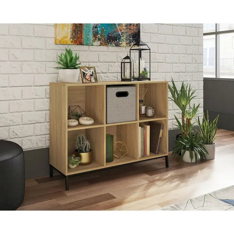 Charter Oak/White 6-Cube Organizer with Metal Base