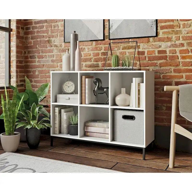 Charter Oak/White 6-Cube Organizer with Metal Base