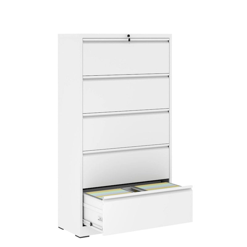 White 5-Drawer Steel Lateral File Cabinet with Lock, Single, Freestanding