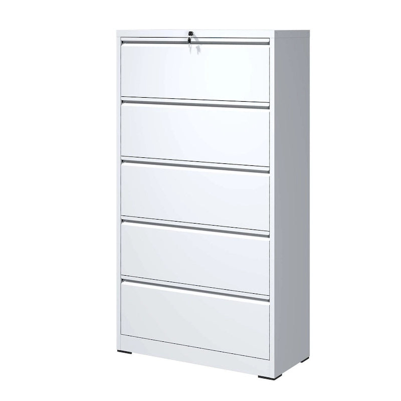 White 5-Drawer Steel Lateral File Cabinet with Lock, Single, Freestanding