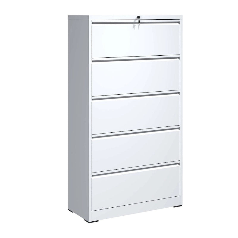 White 5-Drawer Steel Lateral File Cabinet with Lock, Single, Freestanding
