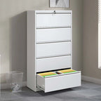 White 5-Drawer Steel Lateral File Cabinet with Lock, Single, Freestanding