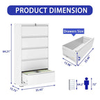 White 5-Drawer Steel Lateral File Cabinet with Lock, Single, Freestanding