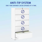 White 5-Drawer Steel Lateral File Cabinet with Lock, Single, Freestanding