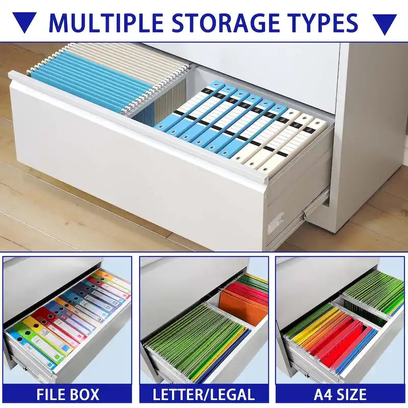 White 5-Drawer Steel Lateral File Cabinet with Lock, Single, Freestanding