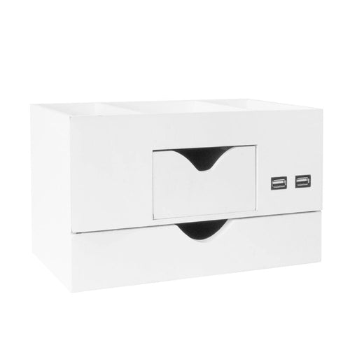 All-in-One USB charging 5 Compartments Desk Organizer - White