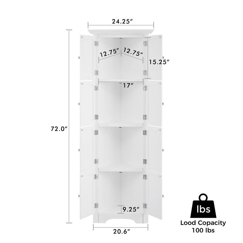 Modern Tall Bathroom Storage Cabinet with Doors and 4 Shelves for Living Room, Kitchen, Office, Bedroom