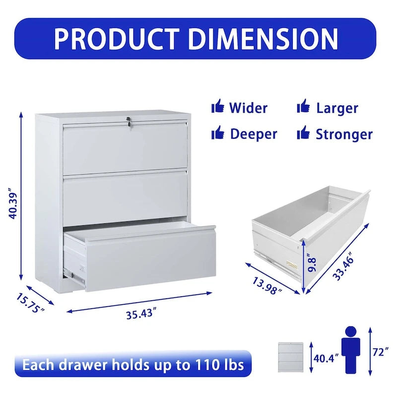 Lateral File Cabinet 3 Drawer,with Lock,Lockable File Cabinet