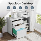 Mobile Lateral File Cabinet & Printer Stand with 3 Drawers and 2 Open Shelves