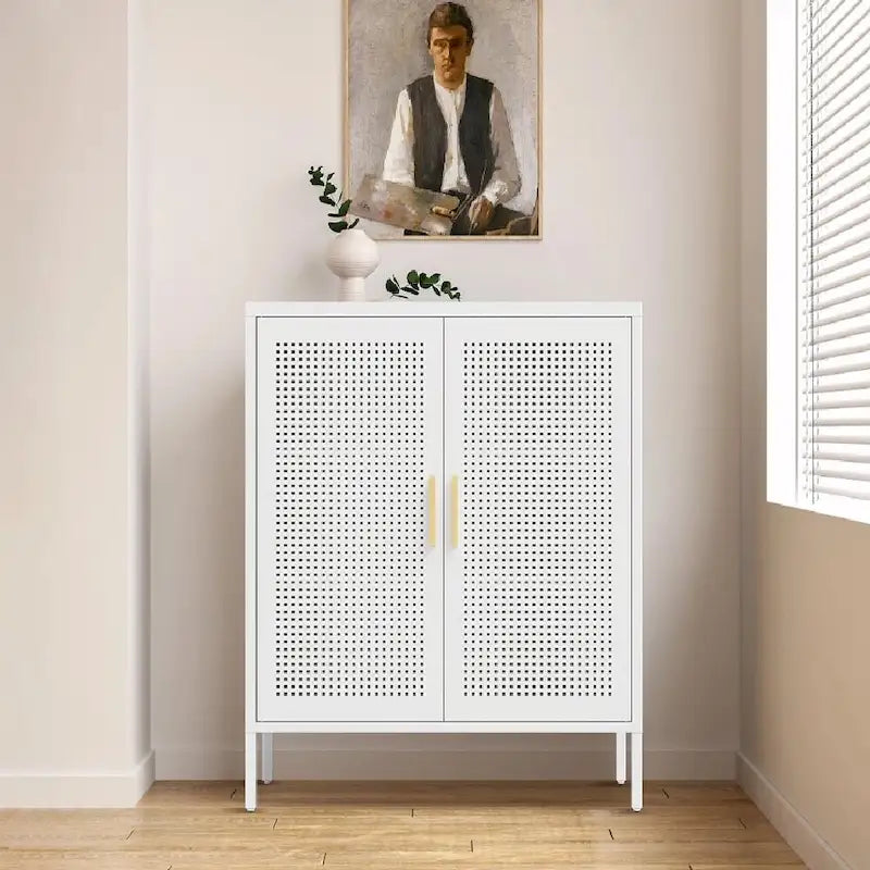 Steel Lockable Garage Storage Cabinet with 2 Doors and 2 Adjustable Shelves