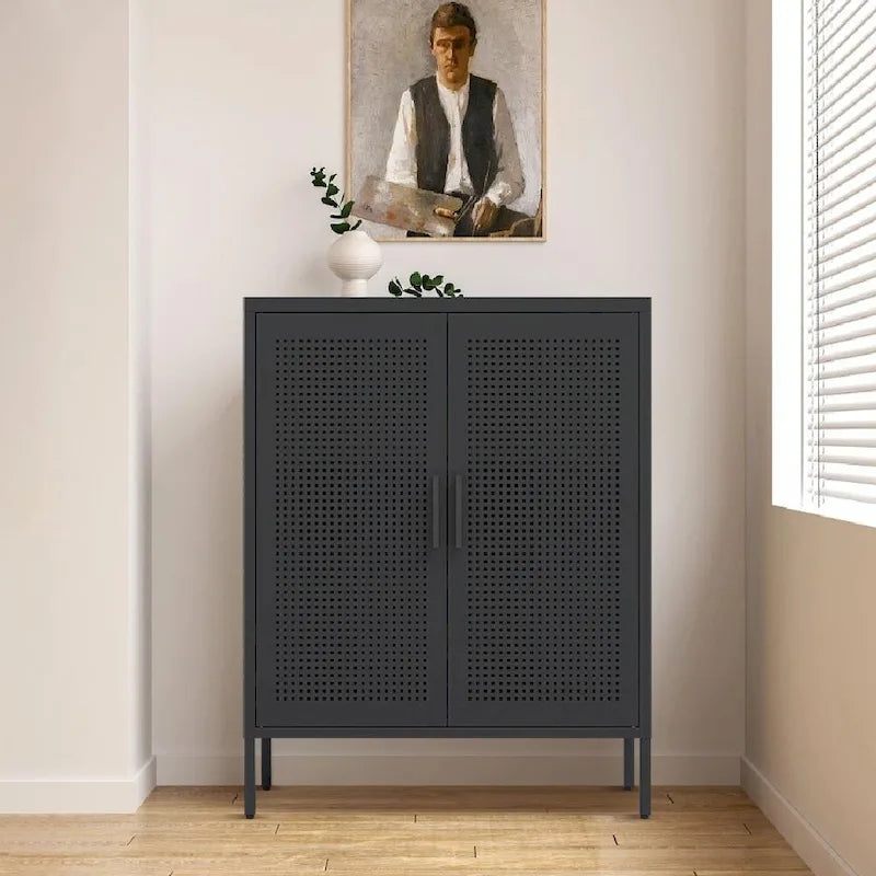 Steel Lockable Garage Storage Cabinet with 2 Doors and 2 Adjustable Shelves