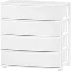 White / Black 4-Drawer Wide Plastic Storage Cart with Swivel Wheels, Single