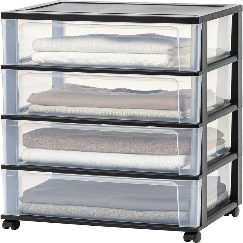 White / Black 4-Drawer Wide Plastic Storage Cart with Swivel Wheels, Single