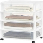 White / Black 4-Drawer Wide Plastic Storage Cart with Swivel Wheels, Single