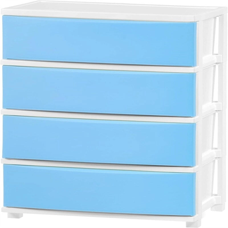 White / Black 4-Drawer Wide Plastic Storage Cart with Swivel Wheels, Single