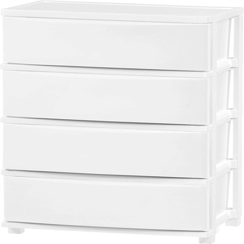 White / Black 4-Drawer Wide Plastic Storage Cart with Swivel Wheels, Single