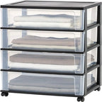 White / Black 4-Drawer Wide Plastic Storage Cart with Swivel Wheels, Single