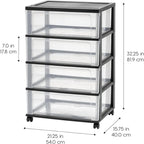 White / Black 4-Drawer Wide Plastic Storage Cart with Swivel Wheels, Single