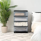 White / Black 4-Drawer Wide Plastic Storage Cart with Swivel Wheels, Single
