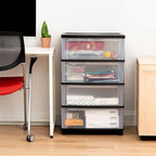 White / Black 4-Drawer Wide Plastic Storage Cart with Swivel Wheels, Single