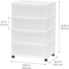White / Black 4-Drawer Wide Plastic Storage Cart with Swivel Wheels, Single