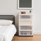 White / Black 4-Drawer Wide Plastic Storage Cart with Swivel Wheels, Single