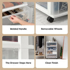 White / Black 4-Drawer Wide Plastic Storage Cart with Swivel Wheels, Single