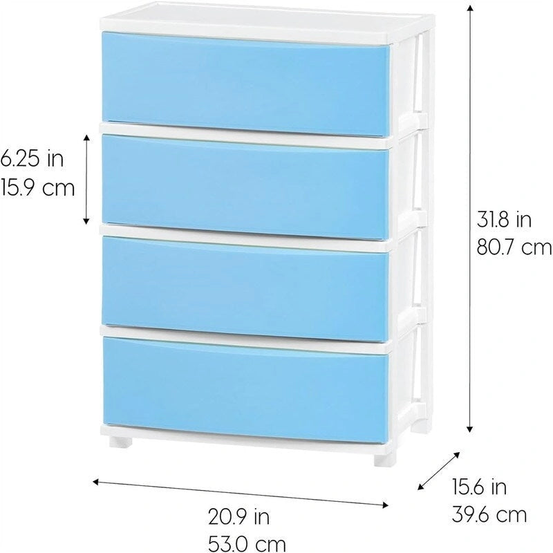 White / Black 4-Drawer Wide Plastic Storage Cart with Swivel Wheels, Single