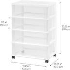 White / Black 4-Drawer Wide Plastic Storage Cart with Swivel Wheels, Single