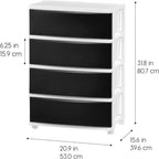 White / Black 4-Drawer Wide Plastic Storage Cart with Swivel Wheels, Single