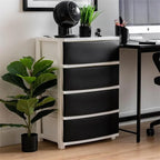 White / Black 4-Drawer Wide Plastic Storage Cart with Swivel Wheels, Single