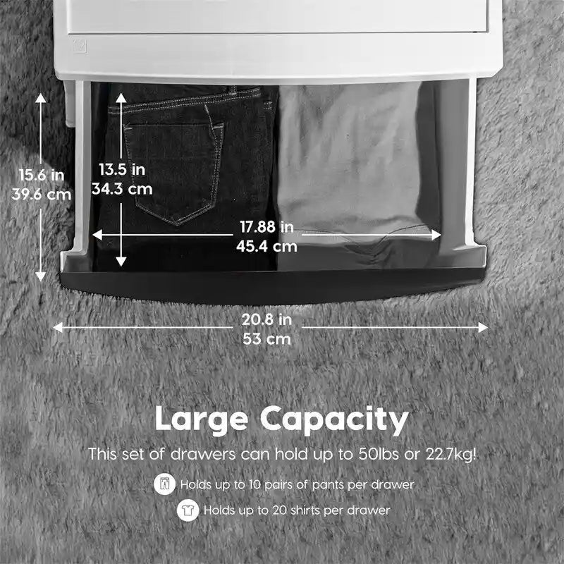 White / Black 4-Drawer Wide Plastic Storage Cart with Swivel Wheels, Single