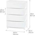 White / Black 4-Drawer Wide Plastic Storage Cart with Swivel Wheels, Single