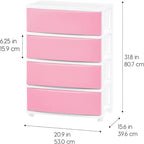 White / Black 4-Drawer Wide Plastic Storage Cart with Swivel Wheels, Single