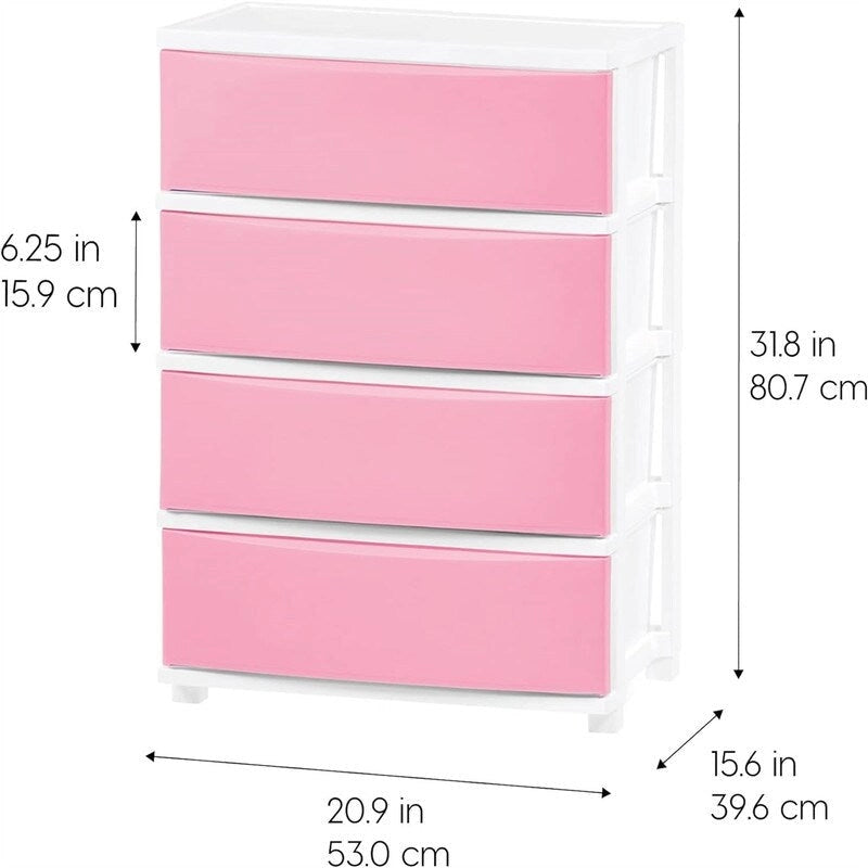White / Black 4-Drawer Wide Plastic Storage Cart with Swivel Wheels, Single