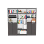 Beige / Black / White 3-Piece Bookcase Set with Open Shelves and 2-Door Cabinets, 74"W
