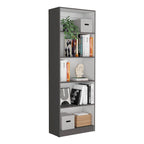 Beige / Black / White 3-Piece Bookcase Set with Open Shelves and 2-Door Cabinets, 74"W