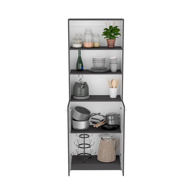 Beige / Black / White 3-Piece Bookcase Set with Open Shelves and 2-Door Cabinets, 74"W