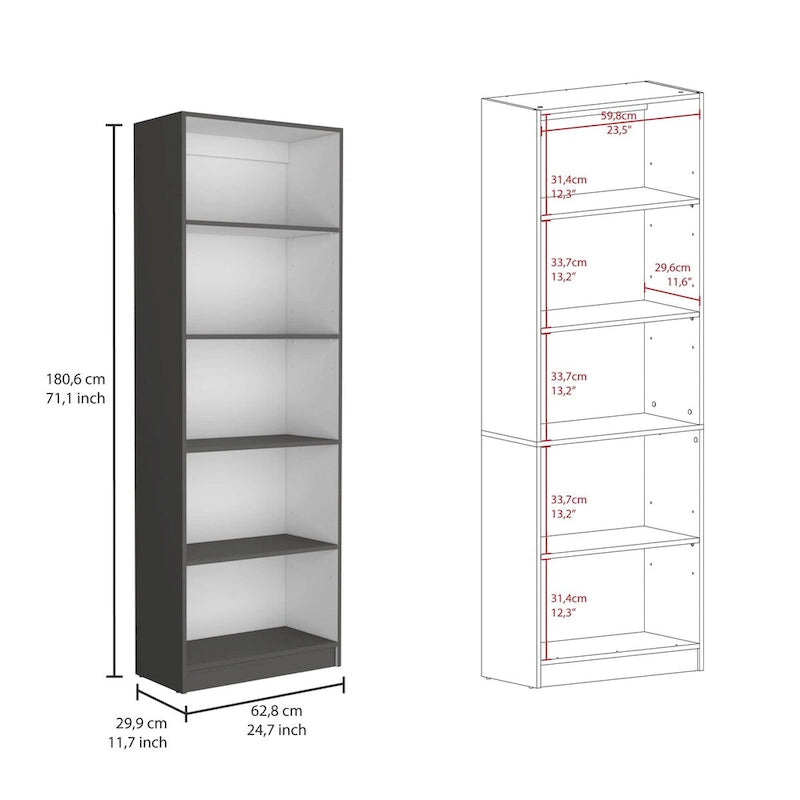 Beige / Black / White 3-Piece Bookcase Set with Open Shelves and 2-Door Cabinets, 74"W