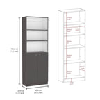 Beige / Black / White 3-Piece Bookcase Set with Open Shelves and 2-Door Cabinets, 74"W