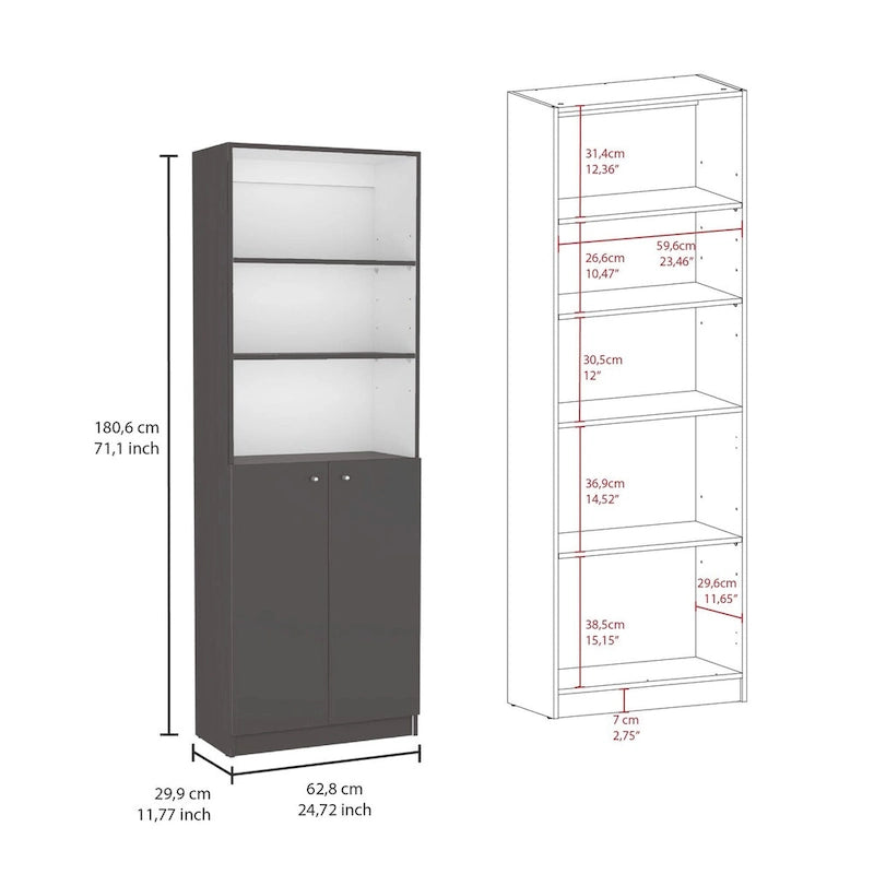 Beige / Black / White 3-Piece Bookcase Set with Open Shelves and 2-Door Cabinets, 74"W