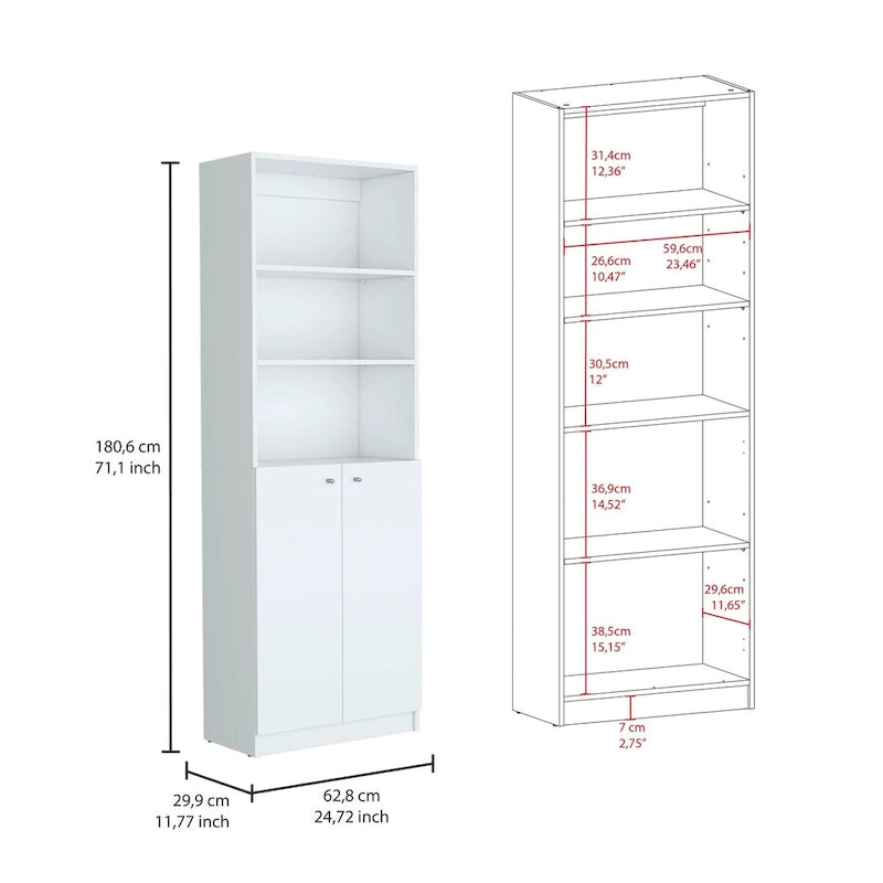 Beige / Black / White 3-Piece Bookcase Set with Open Shelves and 2-Door Cabinets, 74"W