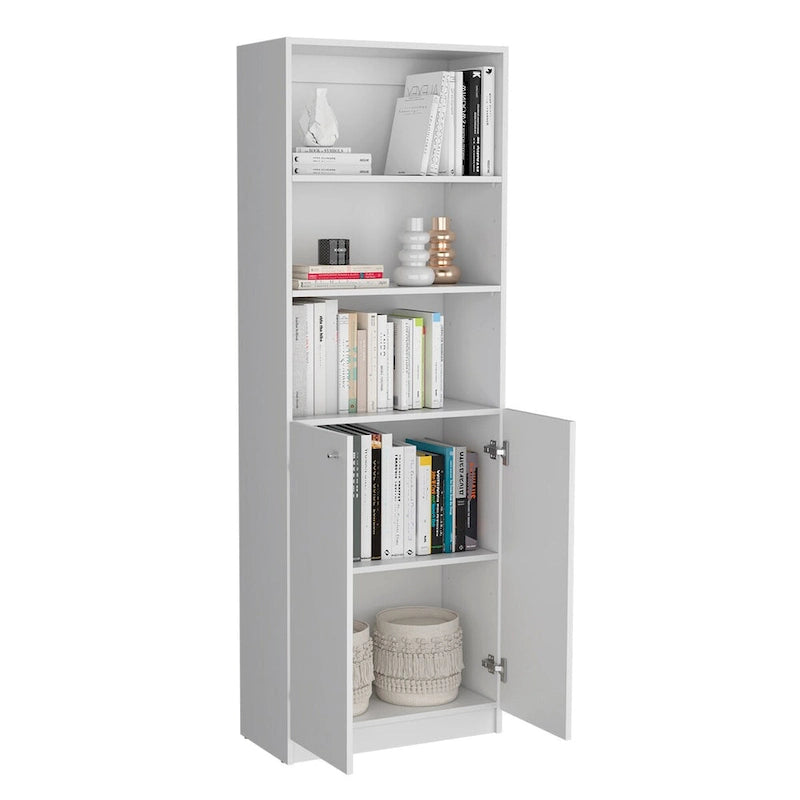 Beige / Black / White 3-Piece Bookcase Set with Open Shelves and 2-Door Cabinets, 74"W