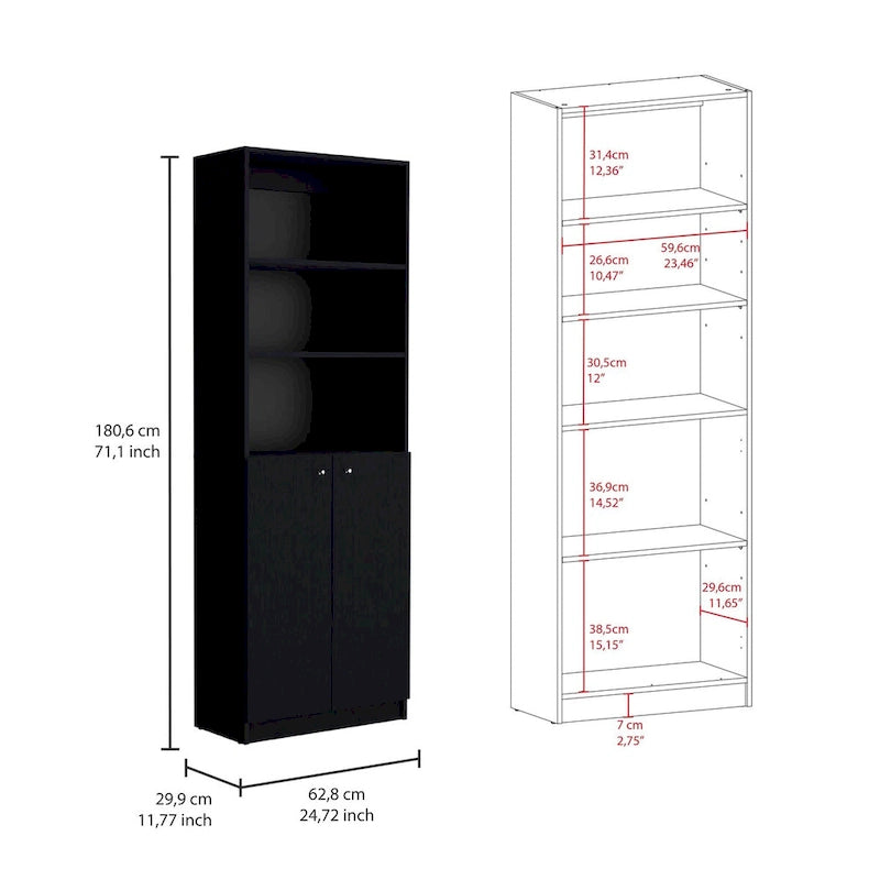 Beige / Black / White 3-Piece Bookcase Set with Open Shelves and 2-Door Cabinets, 74"W