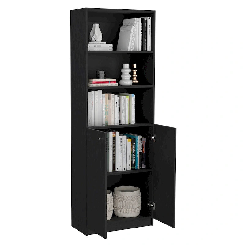 Beige / Black / White 3-Piece Bookcase Set with Open Shelves and 2-Door Cabinets, 74"W