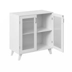 Modern Bathroom Cabinet Storage Organizer with 2 Glass Doors and Adjustable Shelf White