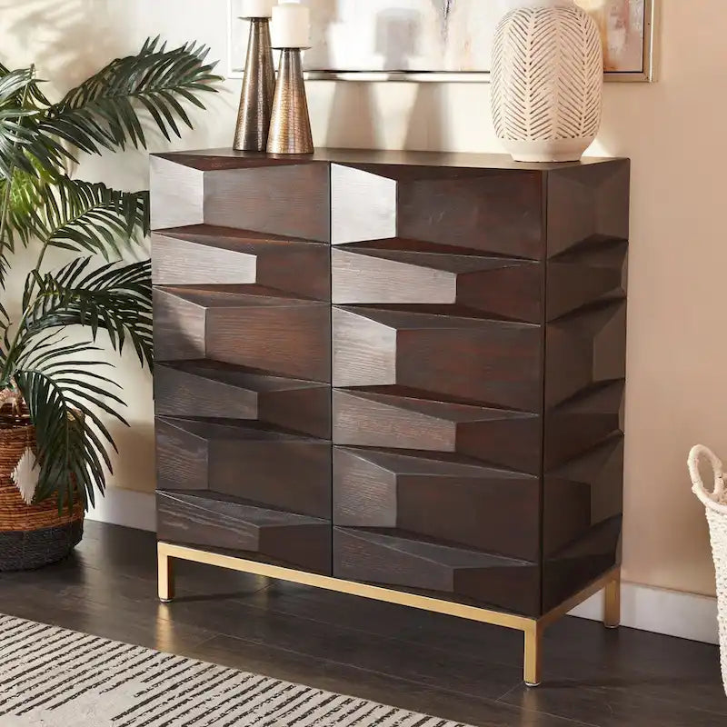 Brown 2/4-Door Geometric Cabinet with 1 Shelf, 2 Sizes